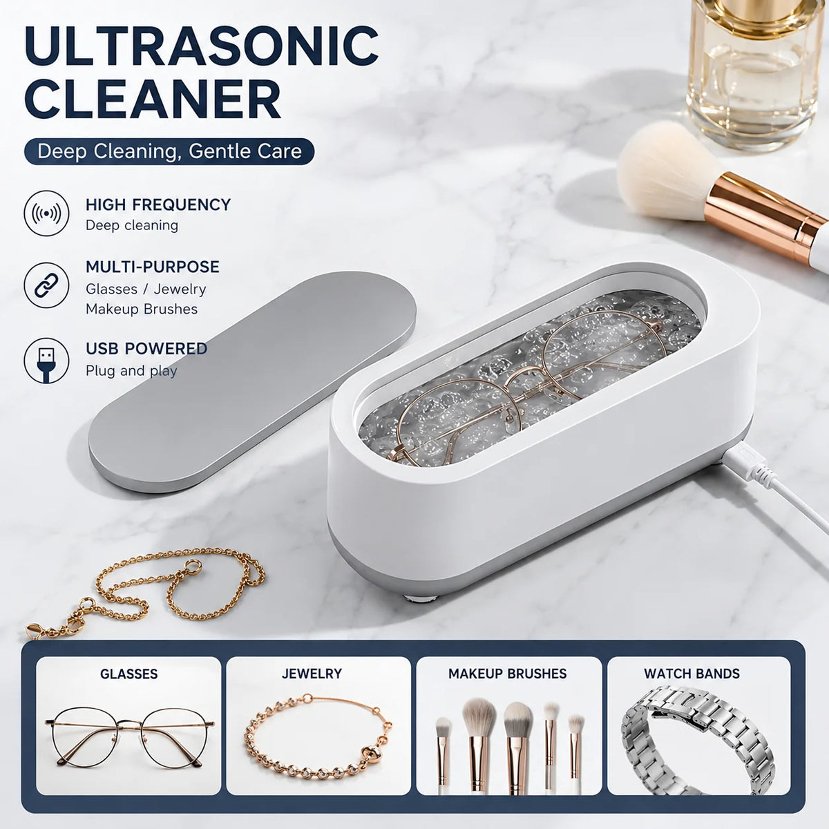 NovaSonic™ Minimalist Ultrasonic Jewelry & Glasses Cleaner